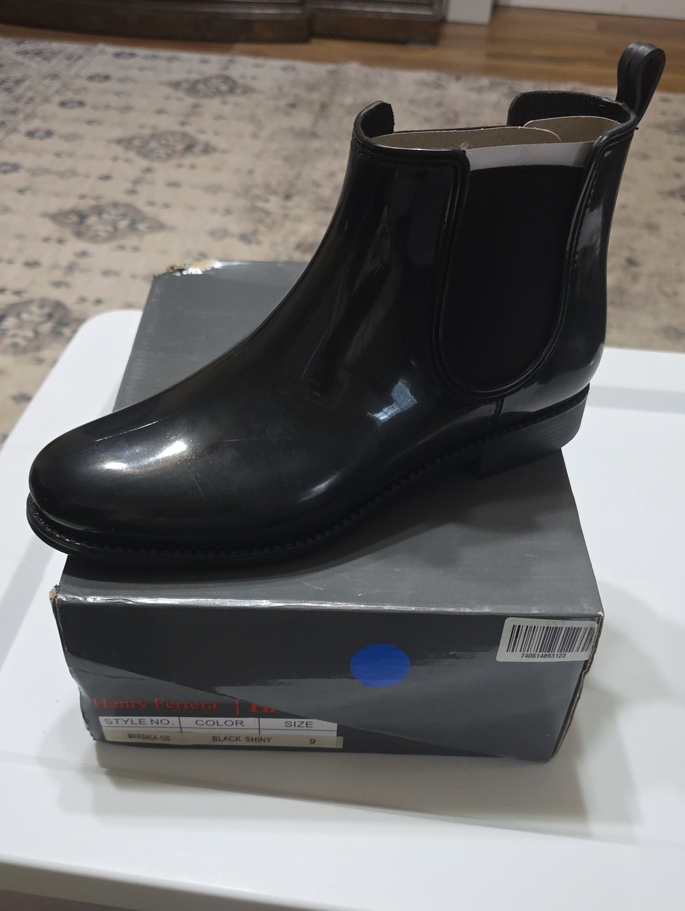 Henry Ferrera Women’s Black Shiny Chelsea Rain Boot